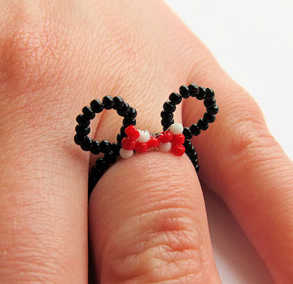 Beaded Minnie Mouse Ears Ring Custom Polka Dot Bow Colors