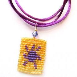 Tangled Sun Lantern At Last I See the Light Rapunzel Inspired Beaded Necklace Purple Gold Amber